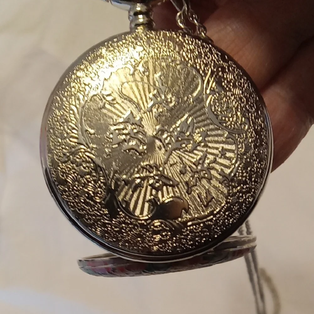 Strada Colorful Floral Pocket Watch with Silver Chain. Needs Battery - Picture 5 of 5
